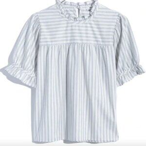 Madewell blue/white striped ruffle short-sleeved top